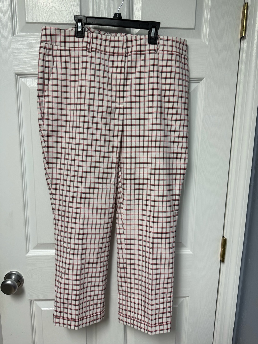 Tommy Hilfiger White and Red Checked Straight Leg Pants